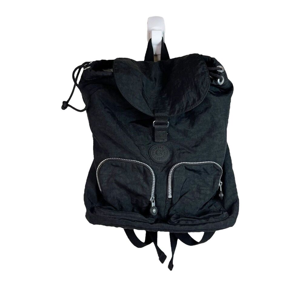 Kipling Black Drawstring Backpack 2 Front Zip Poc… - image 1